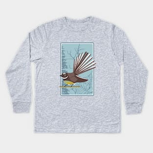 Fantail New Zealand Bird Kids Long Sleeve T-Shirt